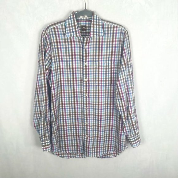 Peter Millar Other - Men's Peter Millar Tartan‎ Plaid Long Sleeve Button Up, Pink Blue, Size Medium